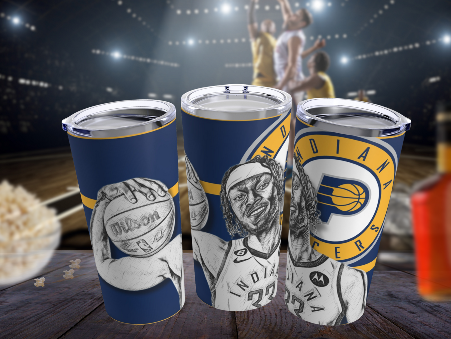 Indiana Pacers 33 Myles Turner Tumbler 20oz mockup